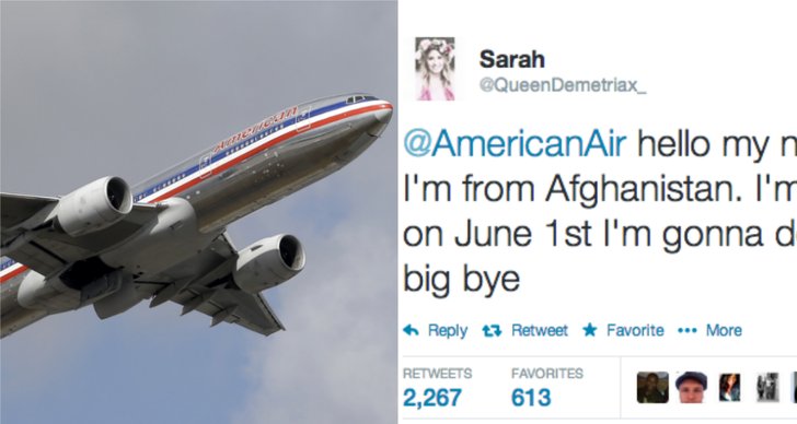 Twitter, karma, bombhot, American airlines